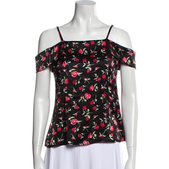 Reformation Tops - Reformation off the shoulder blouse black with rose pattern size XS EUC